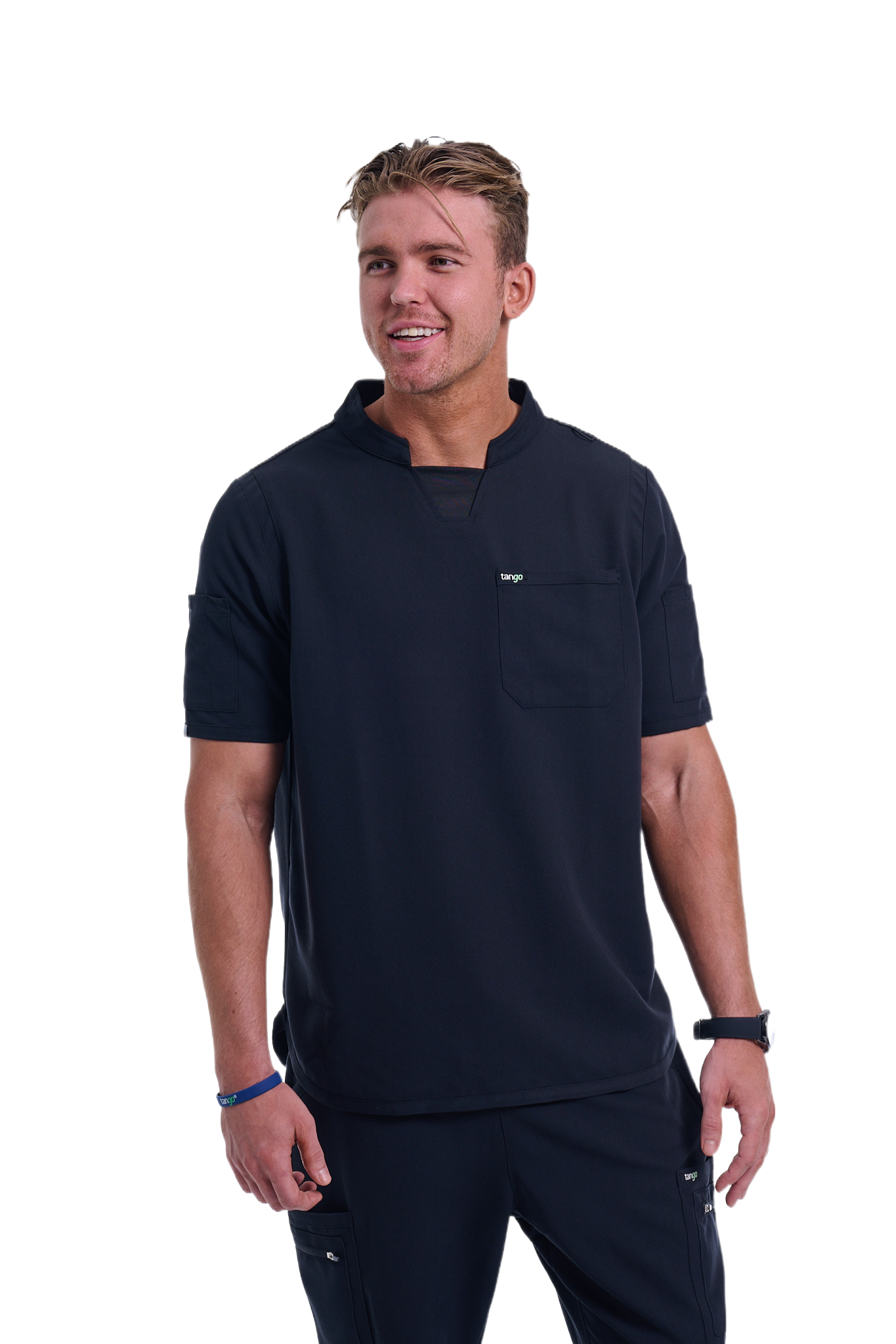 Men's Jet Black C-Collar Scrub Top