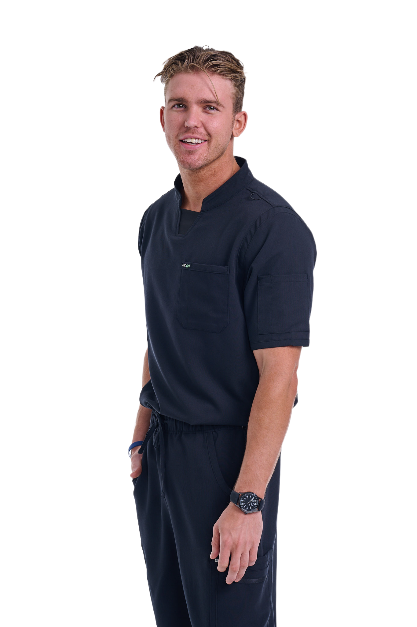 Men's Jet Black C-Collar Scrub Top