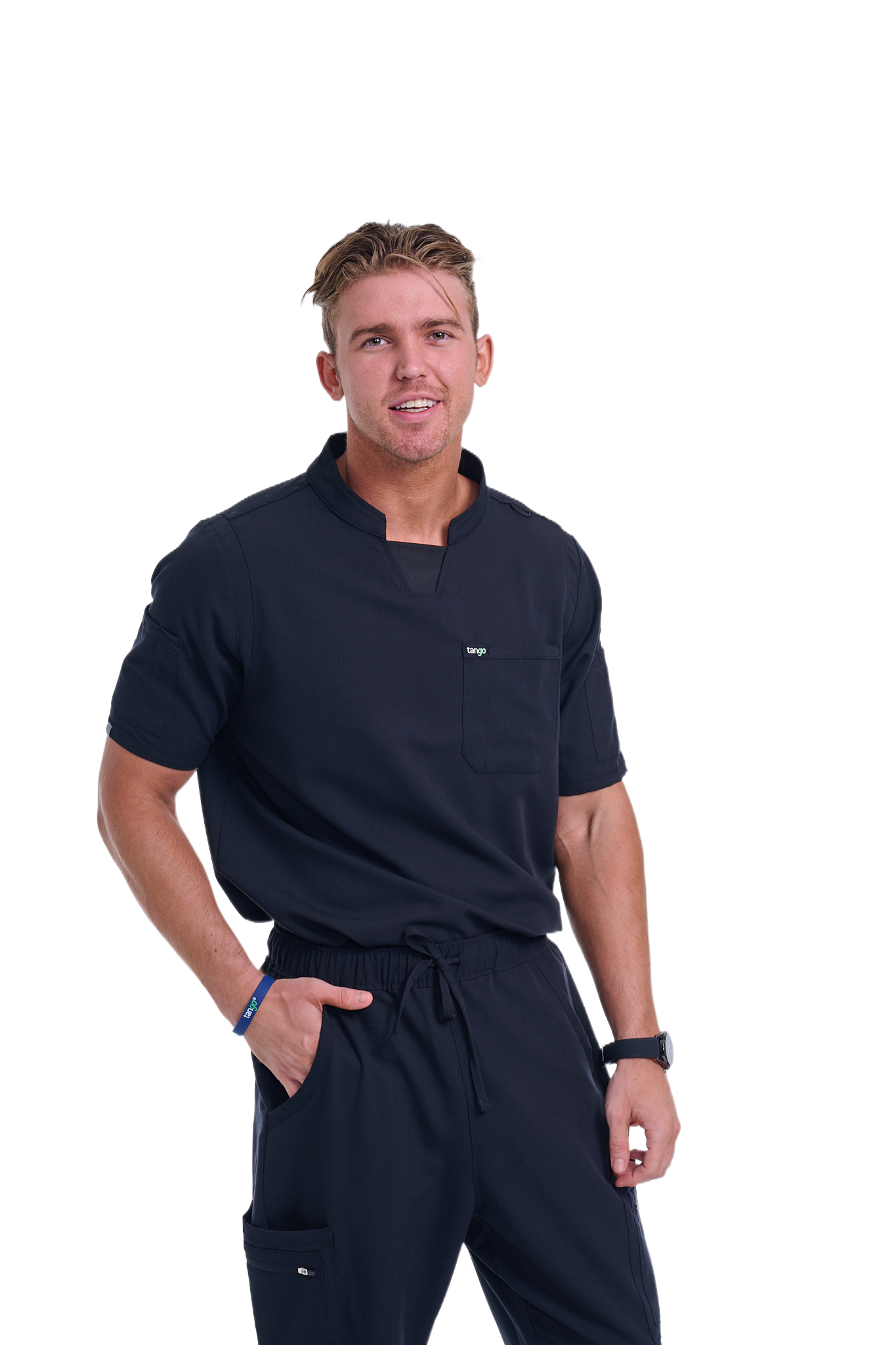 Men's Jet Black C-Collar Scrub Top