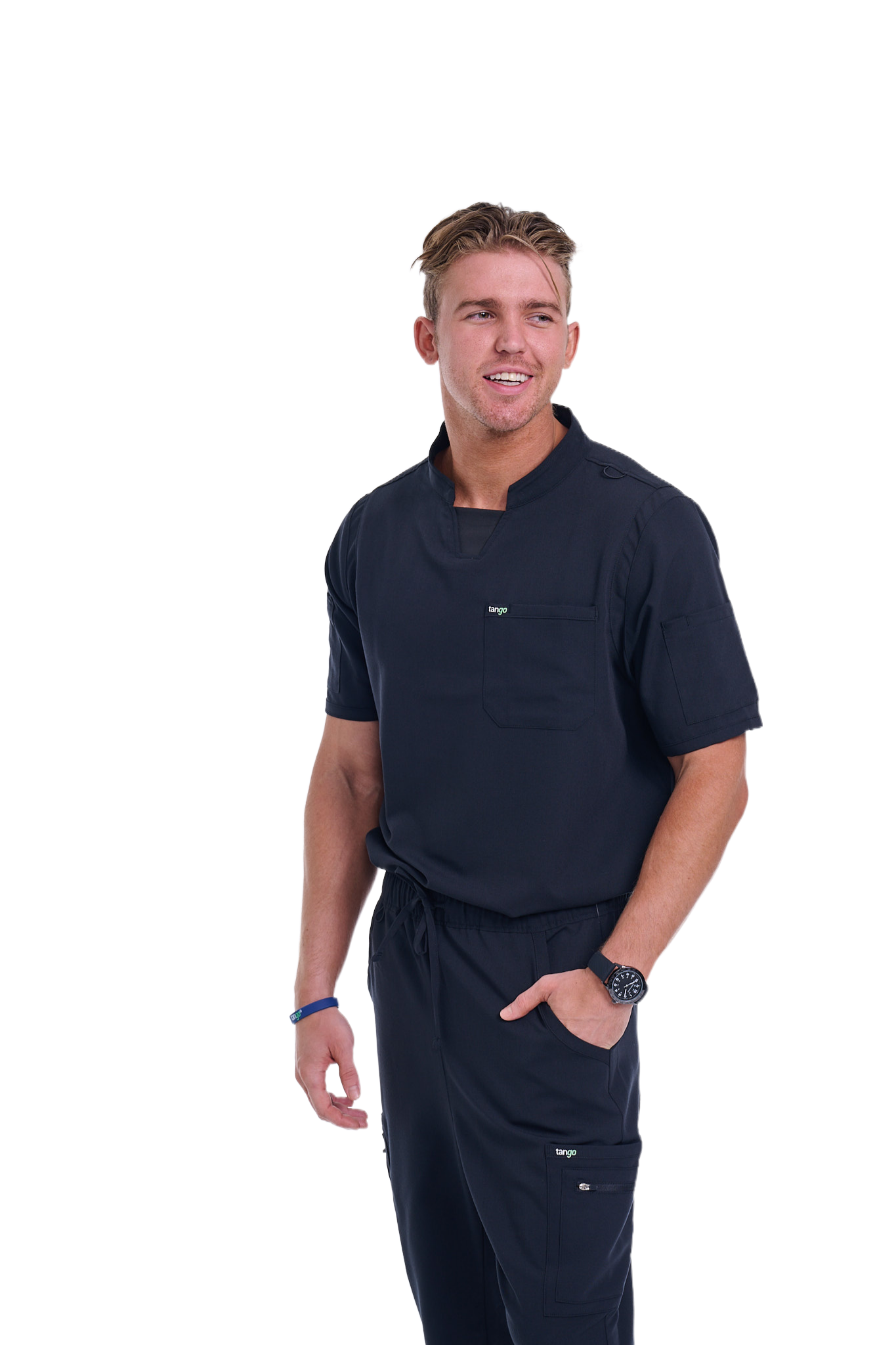 Men's Jet Black C-Collar Scrub Top