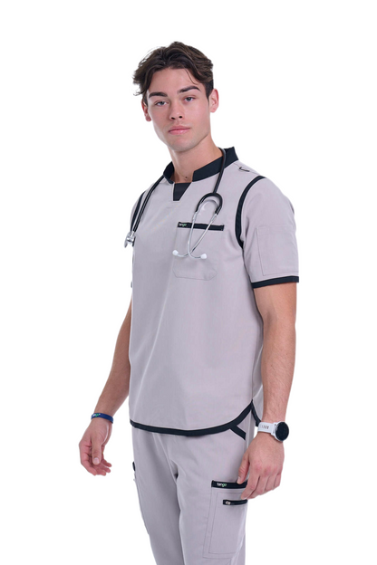 Men's Grey / Black C-Collar Scrub Top