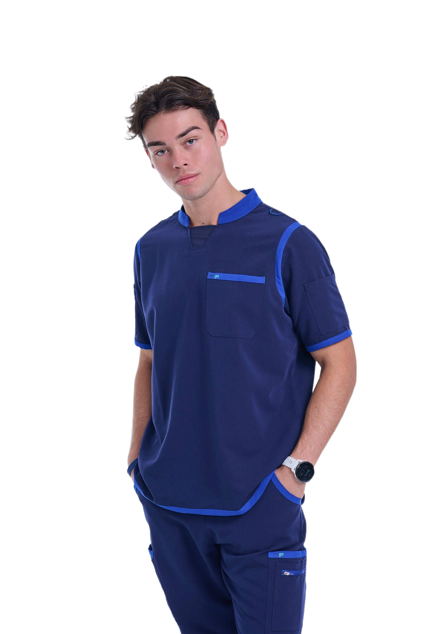 Men's Navy / Royal Blue C-Collar Scrub Top