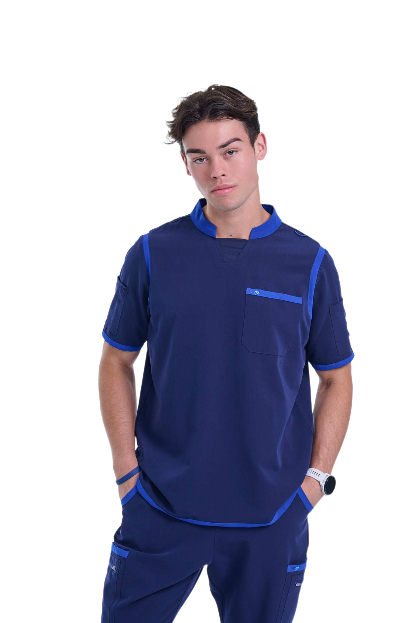 Men's Navy / Royal Blue C-Collar Scrub Top