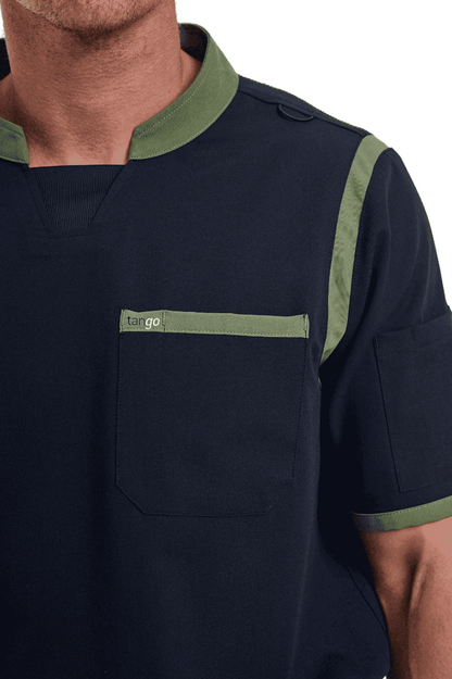 Men's Jet Black / Olive C-Collar Scrub Top
