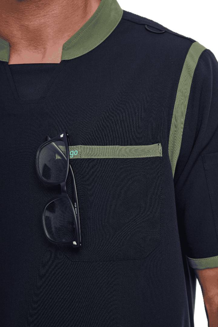 Men's Jet Black / Olive C-Collar Scrub Top