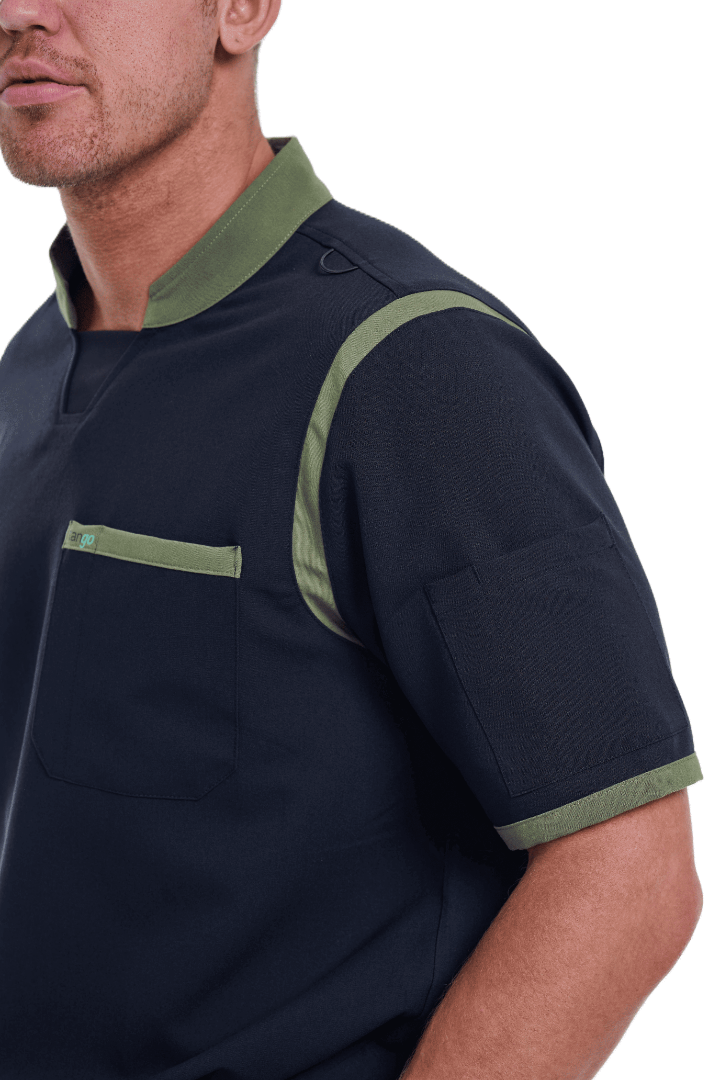 Men's Jet Black / Olive C-Collar Scrub Top