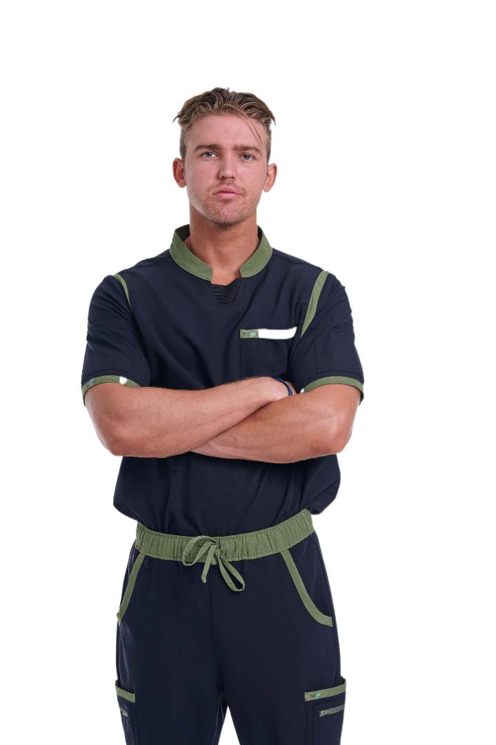 Men's Jet Black / Olive C-Collar Scrub Top