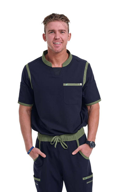 Men's Jet Black / Olive C-Collar Scrub Top
