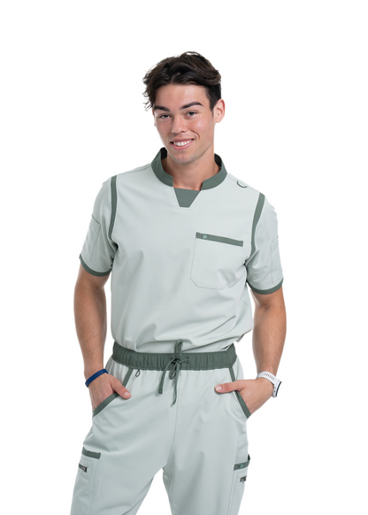 Men's Sea Green C-Collar Scrub Top