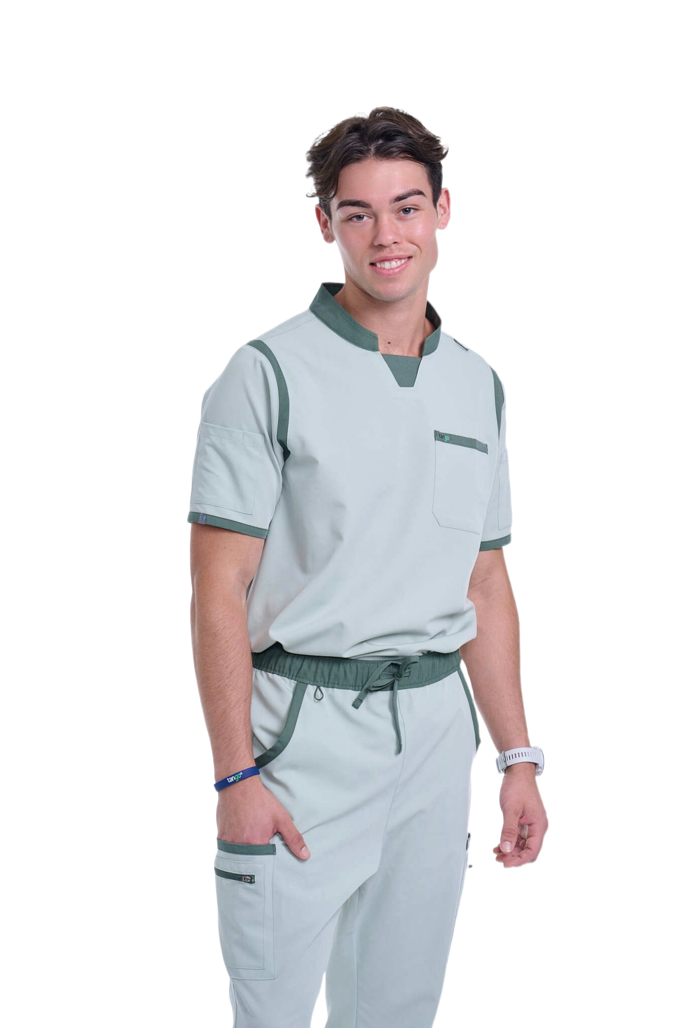 Men's Sea Green C-Collar Scrub Top