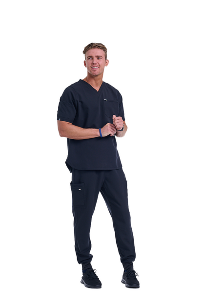 Men's Jet Black Jogger Scrub Pants