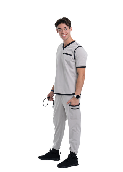 Men's Grey / Black Jogger Scrub Pants