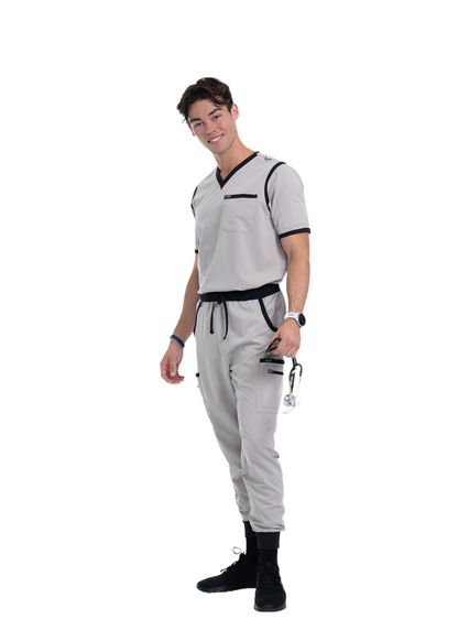 Men's Grey / Black Jogger Scrub Pants