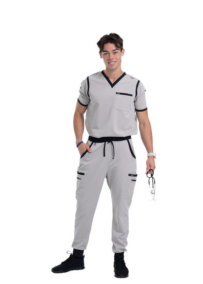 Men's Grey / Black Jogger Scrub Pants