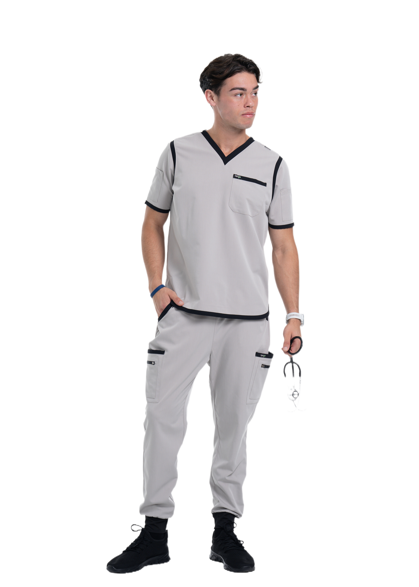 Men's Grey / Black Jogger Scrub Pants