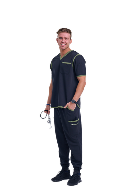 Men's Jet Black / Olive Jogger Scrub Pants