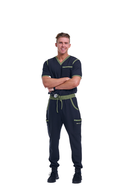 Men's Jet Black / Olive Jogger Scrub Pants