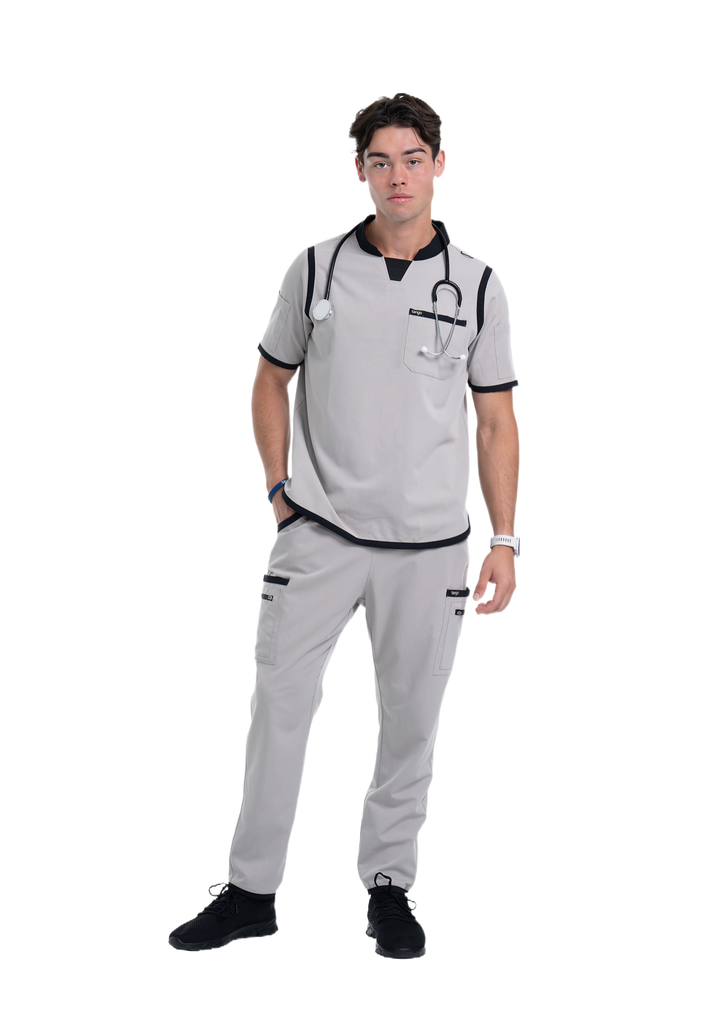 Men's Grey / Black Straight Leg Scrub Pants