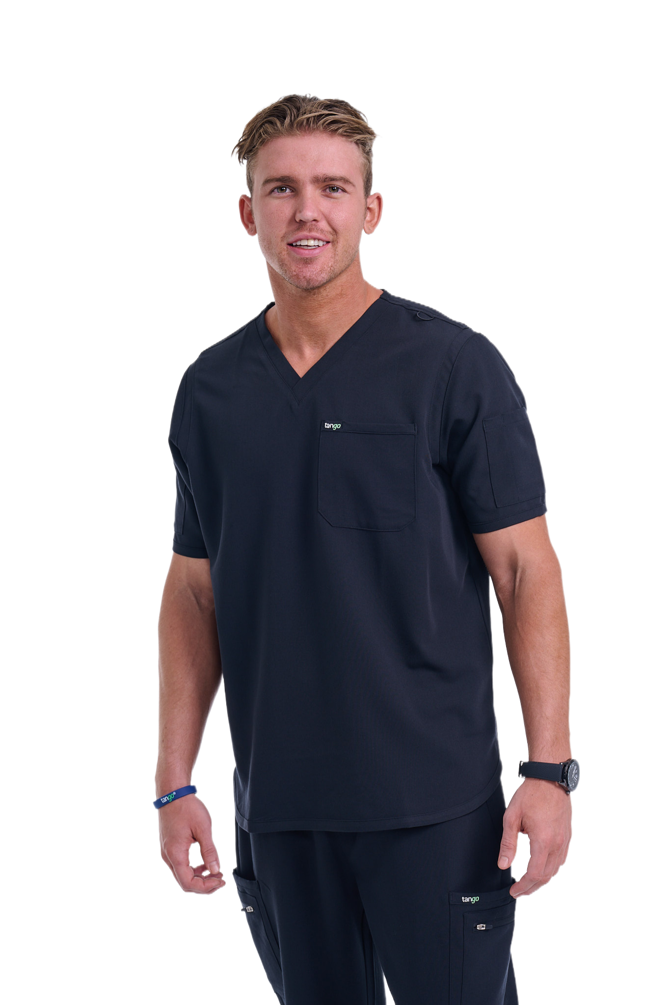 Men's Jet Black V-Neck Scrub Top