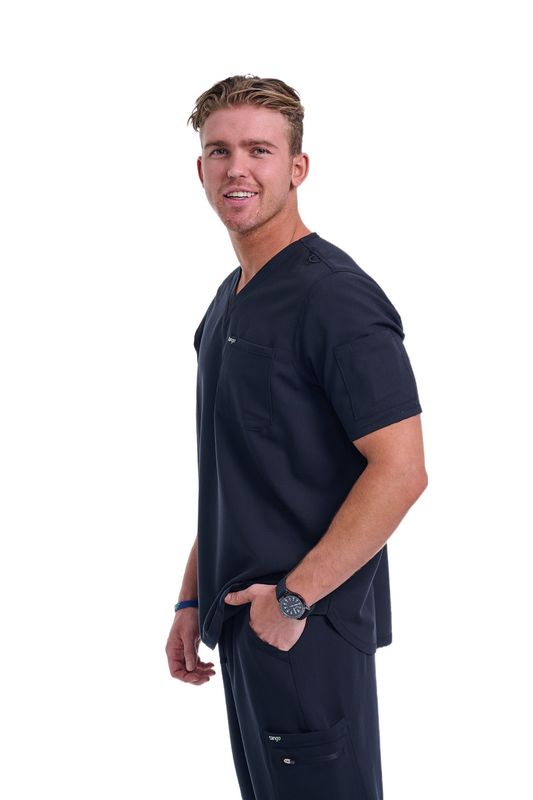 Men's Jet Black V-Neck Scrub Top