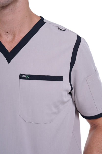 Men's Grey / Black V-Neck Scrub Top