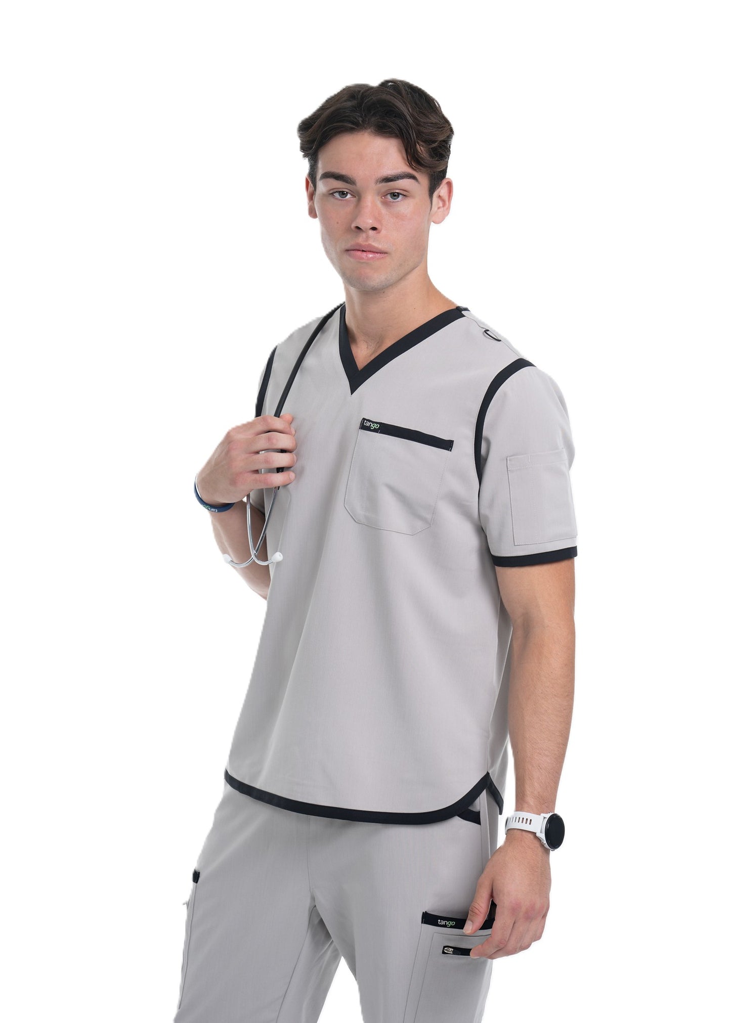 Men's Grey / Black V-Neck Scrub Top