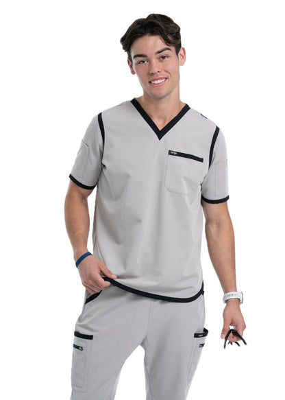 Men's Grey / Black V-Neck Scrub Top
