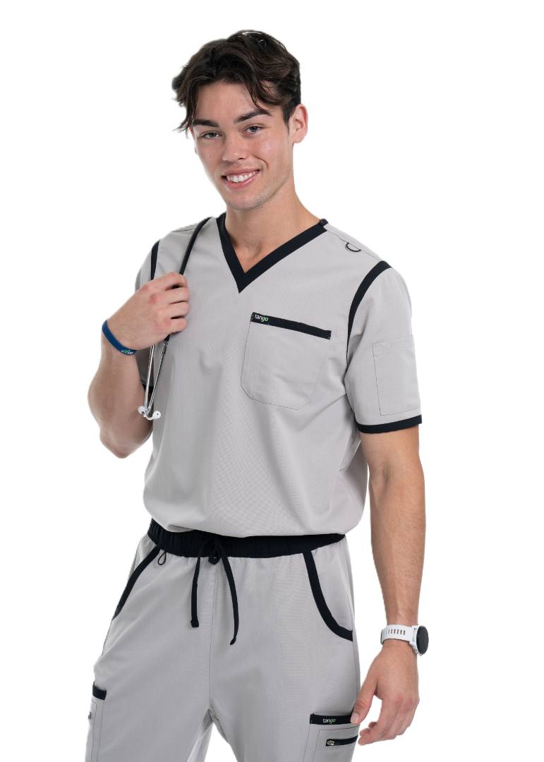 Men's Grey / Black V-Neck Scrub Top