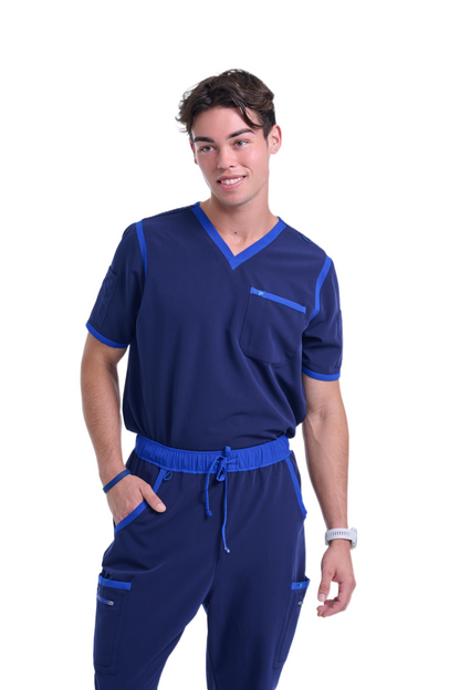 Men's Navy / Royal Blue V-Neck Scrub Top
