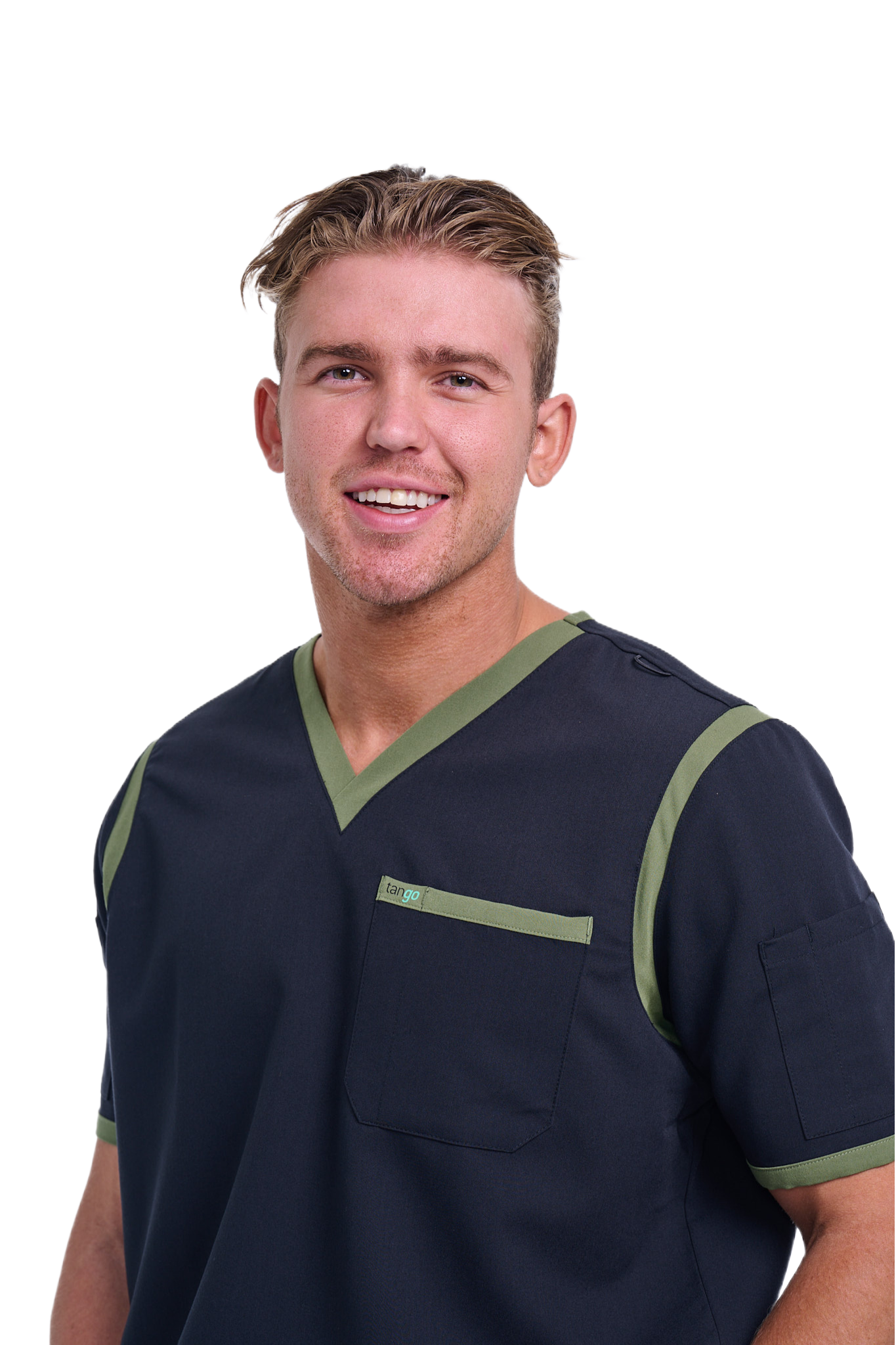 Men's Jet Black / Olive V-Neck Scrub Top