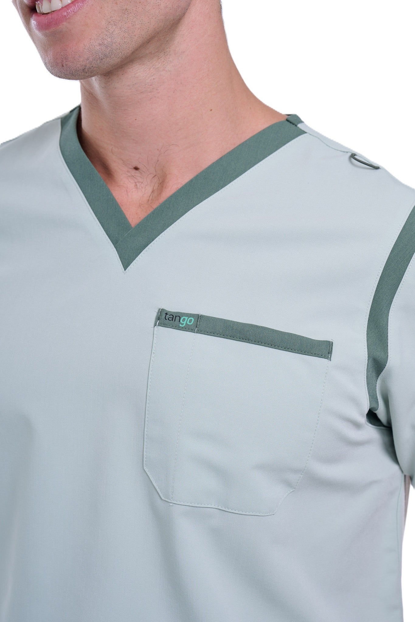Men's Sea Green / Stone V-Neck Scrub Top