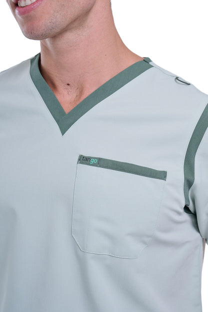 Men's Sea Green / Stone V-Neck Scrub Top