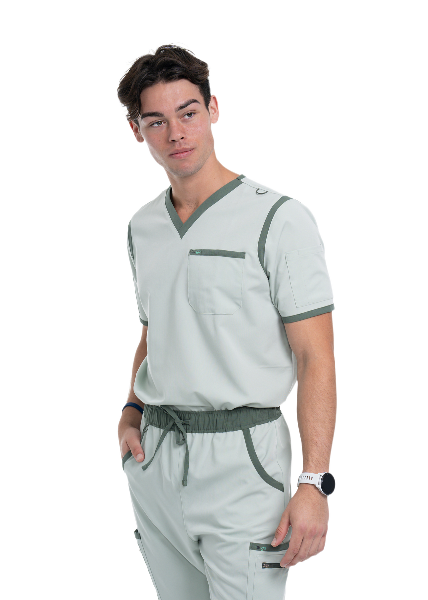 Men's Sea Green / Stone V-Neck Scrub Top