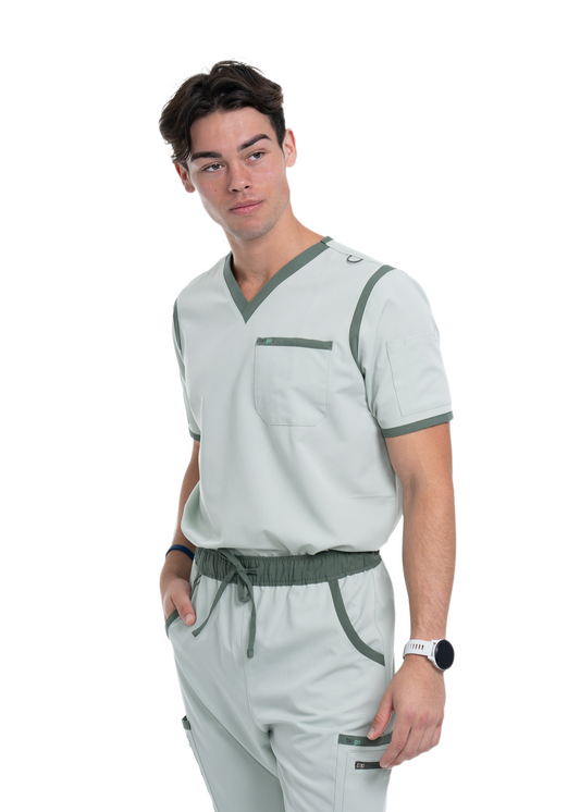 Men's Sea Green / Stone V-Neck Scrub Top