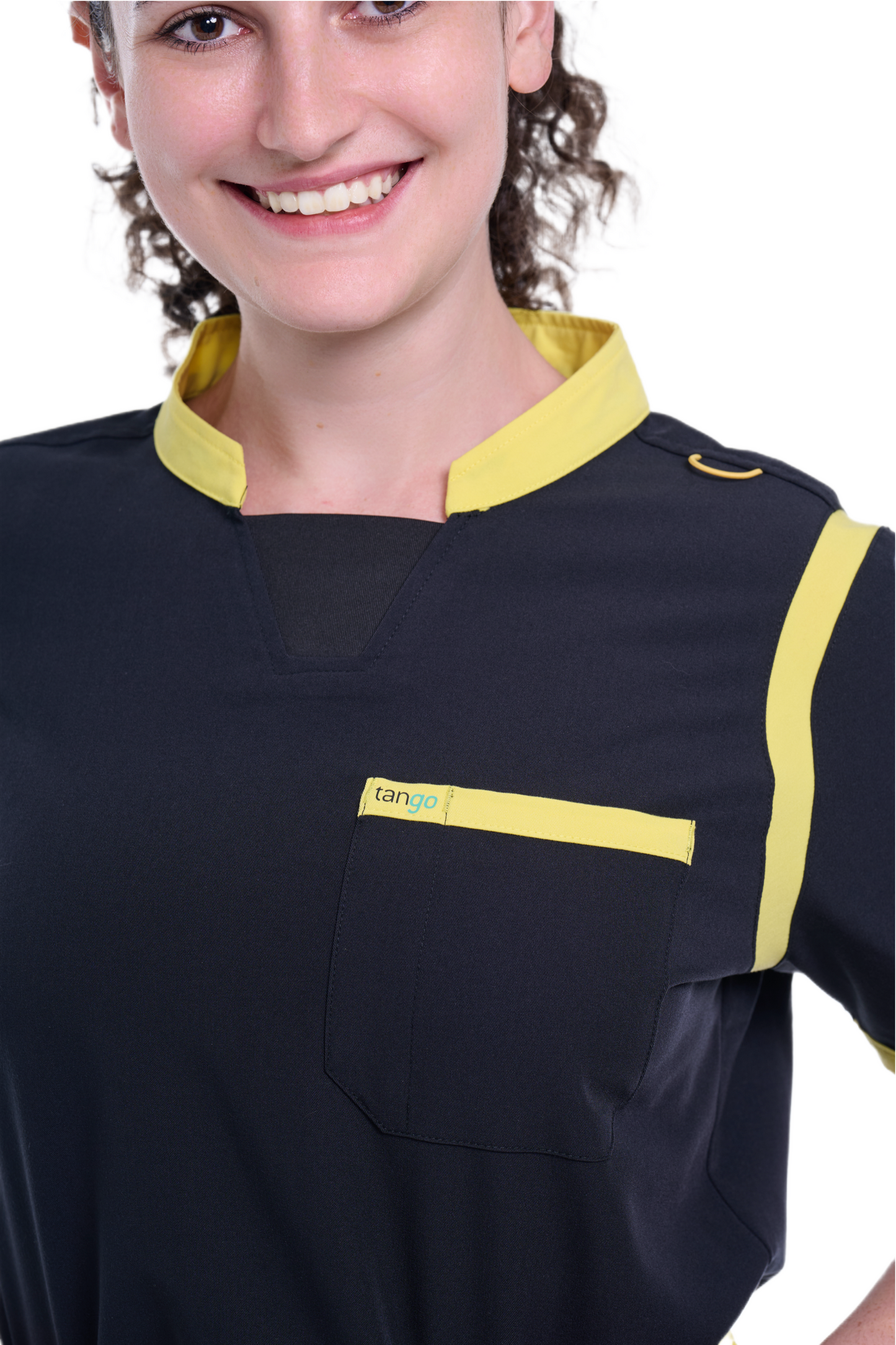 Women's Jet Black / Yellow C-Collar Scrub Top