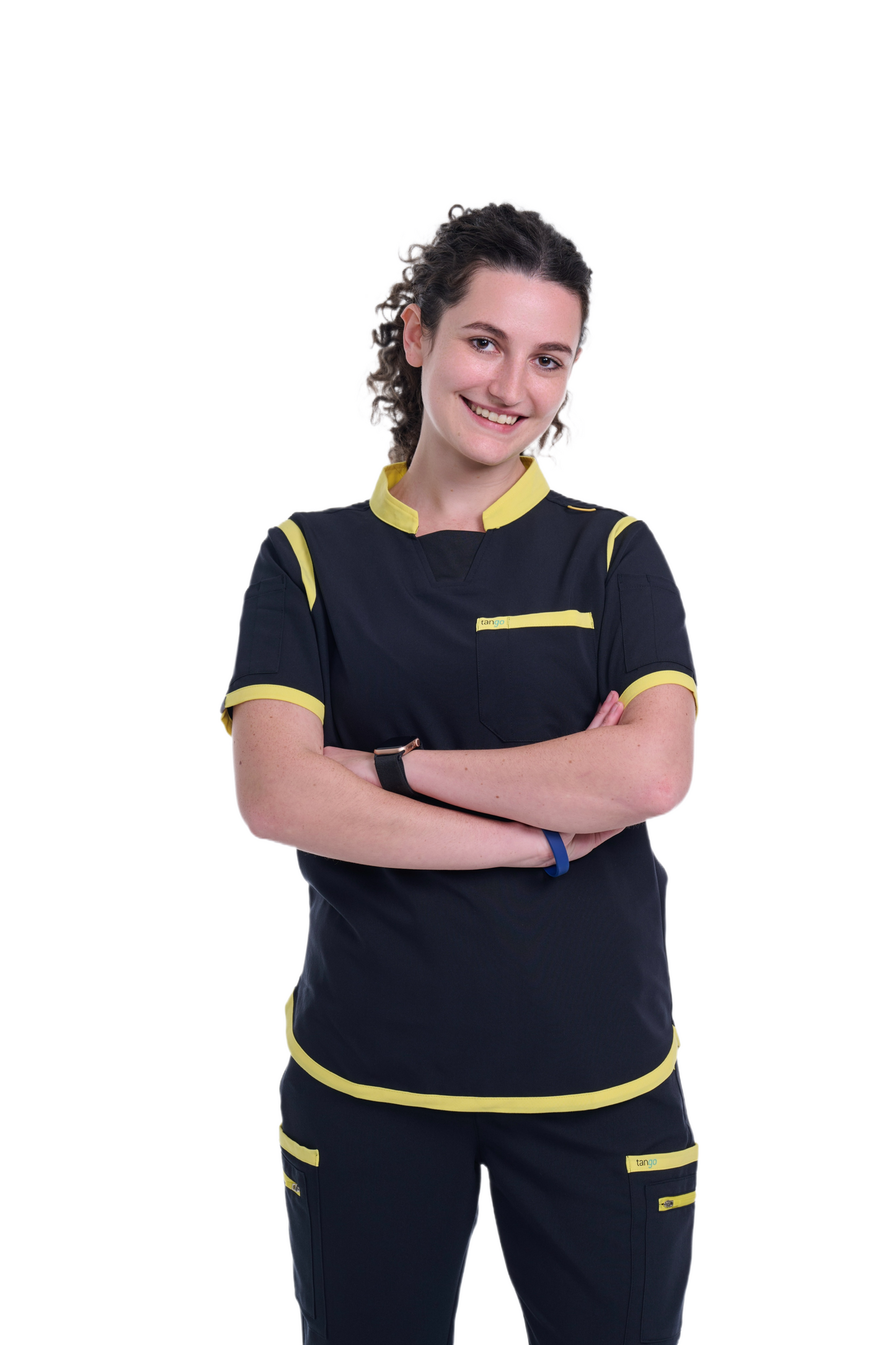 Women's Jet Black / Yellow C-Collar Scrub Top