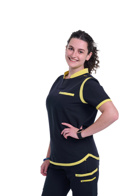 Women's Jet Black / Yellow C-Collar Scrub Top