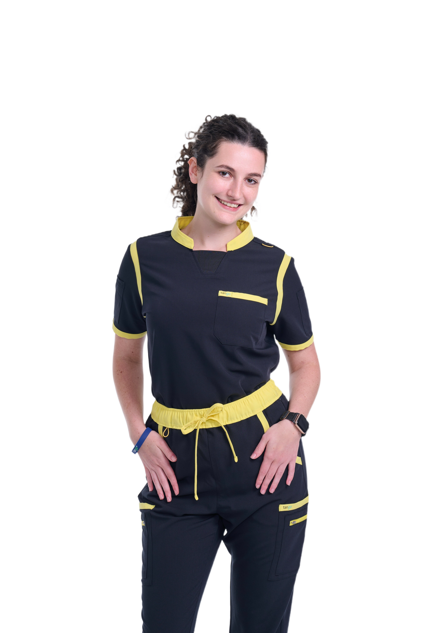 Women's Jet Black / Yellow C-Collar Scrub Top