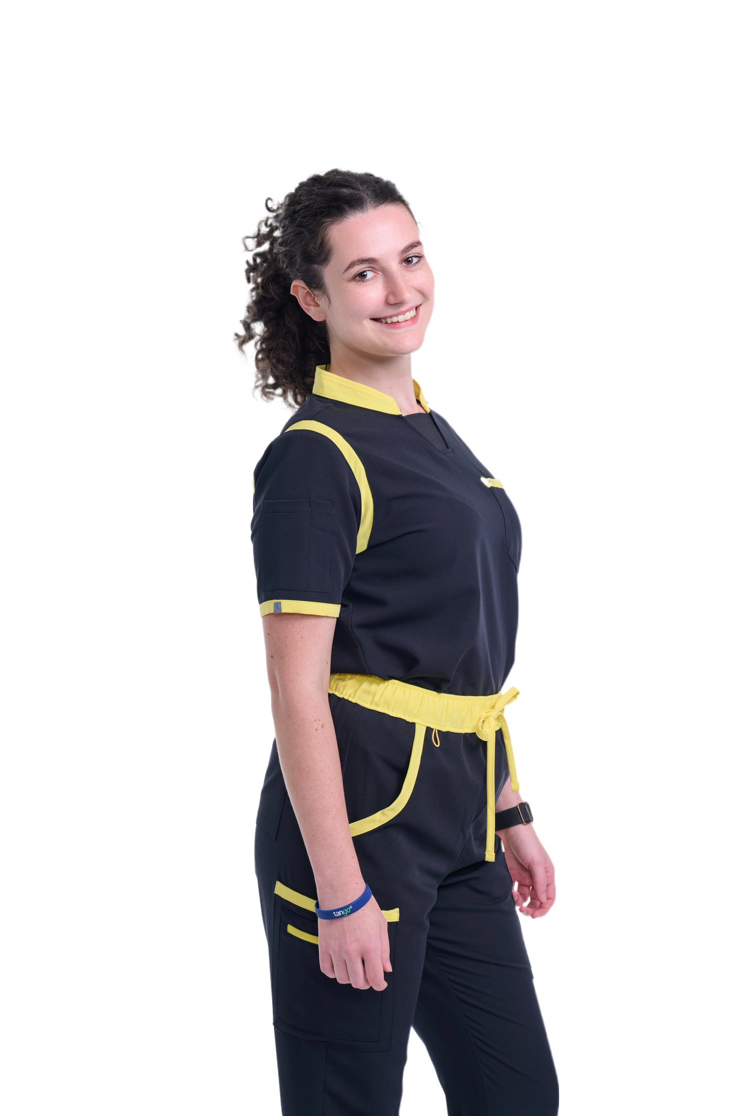 Women's Jet Black / Yellow C-Collar Scrub Top
