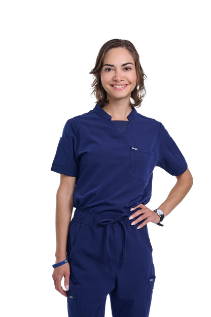 Women's Navy Blue C-Collar Scrub Top
