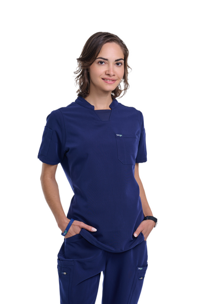 Women's Navy Blue C-Collar Scrub Top