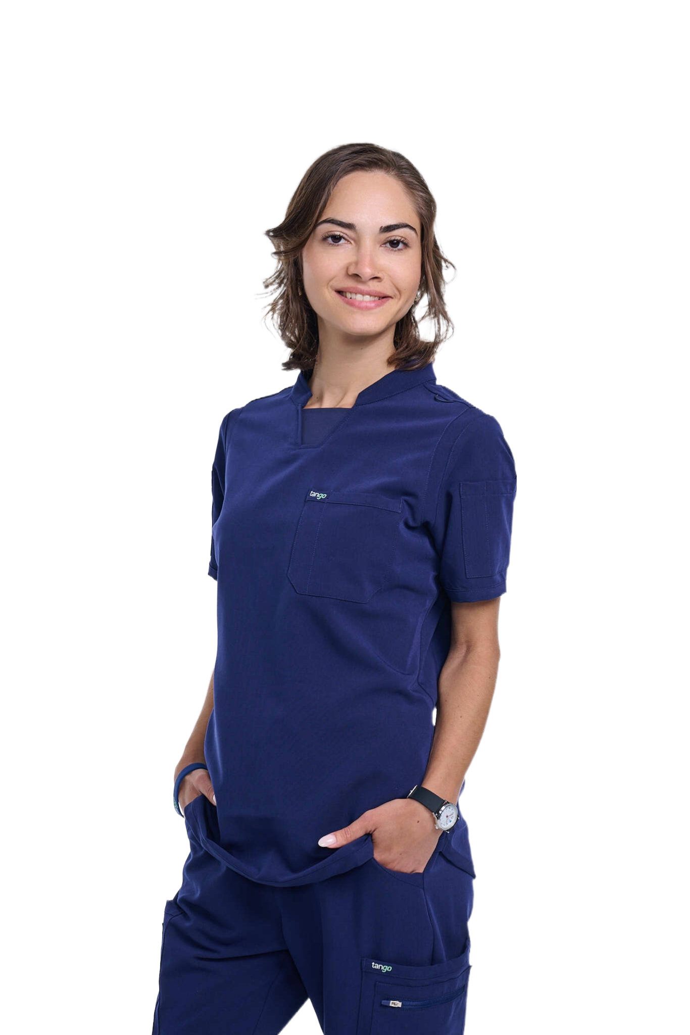 Women's Navy Blue C-Collar Scrub Top