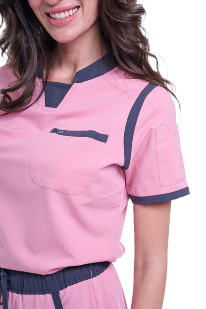Women's Pink / Grey C-Collar Scrub Top