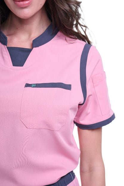 Women's Pink / Grey C-Collar Scrub Top