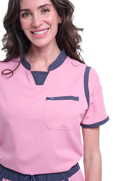 Women's Pink / Grey C-Collar Scrub Top