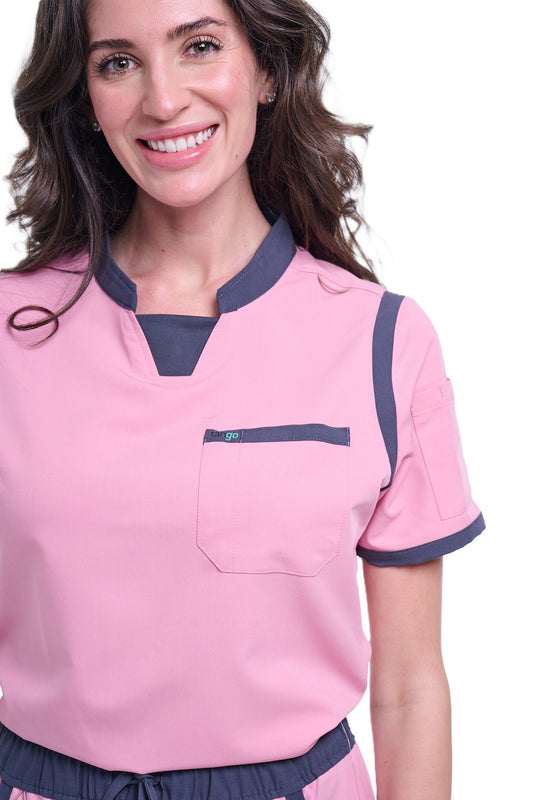 Women's Pink / Grey C-Collar Scrub Top