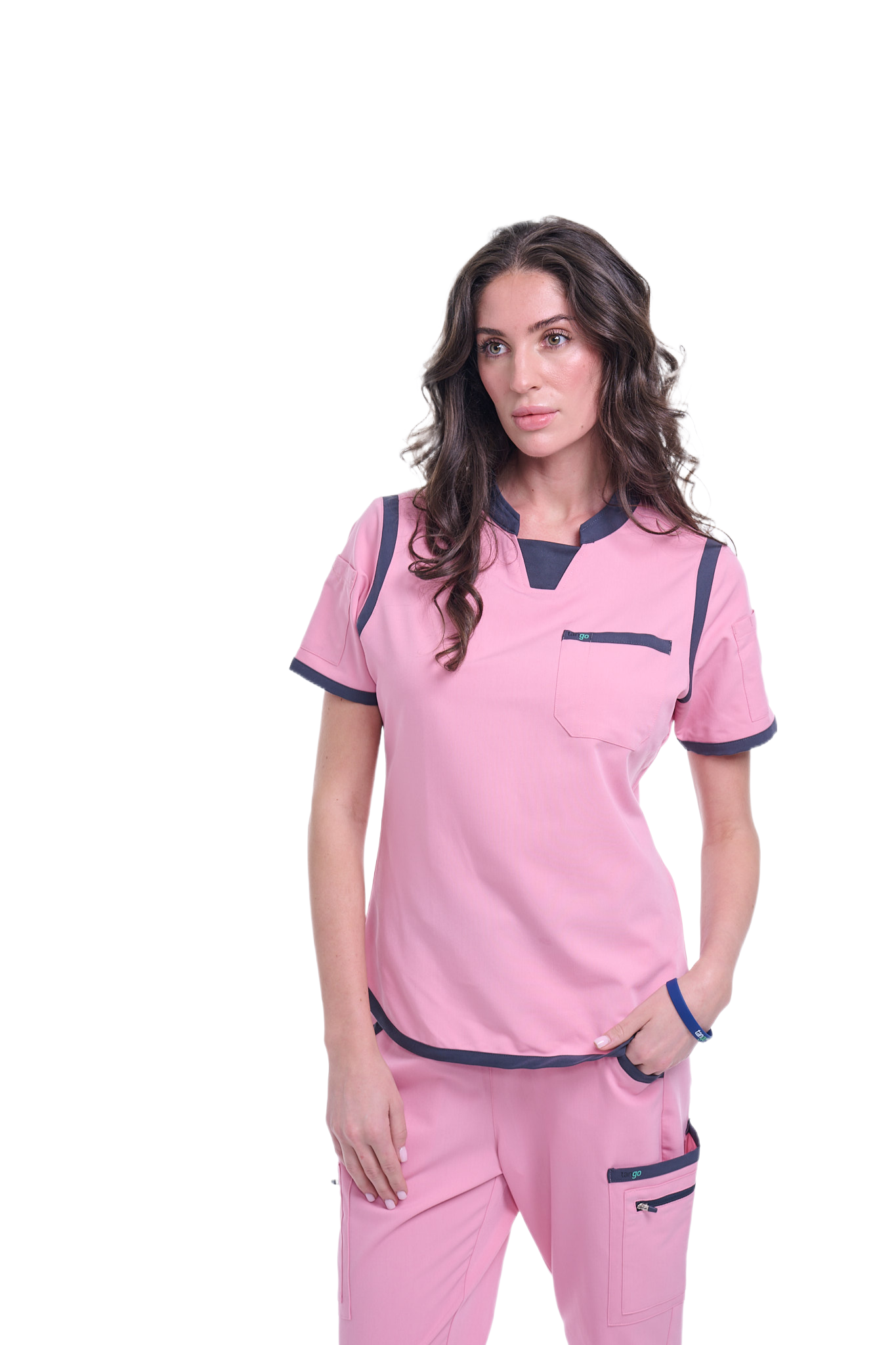 Women's Pink / Grey C-Collar Scrub Top