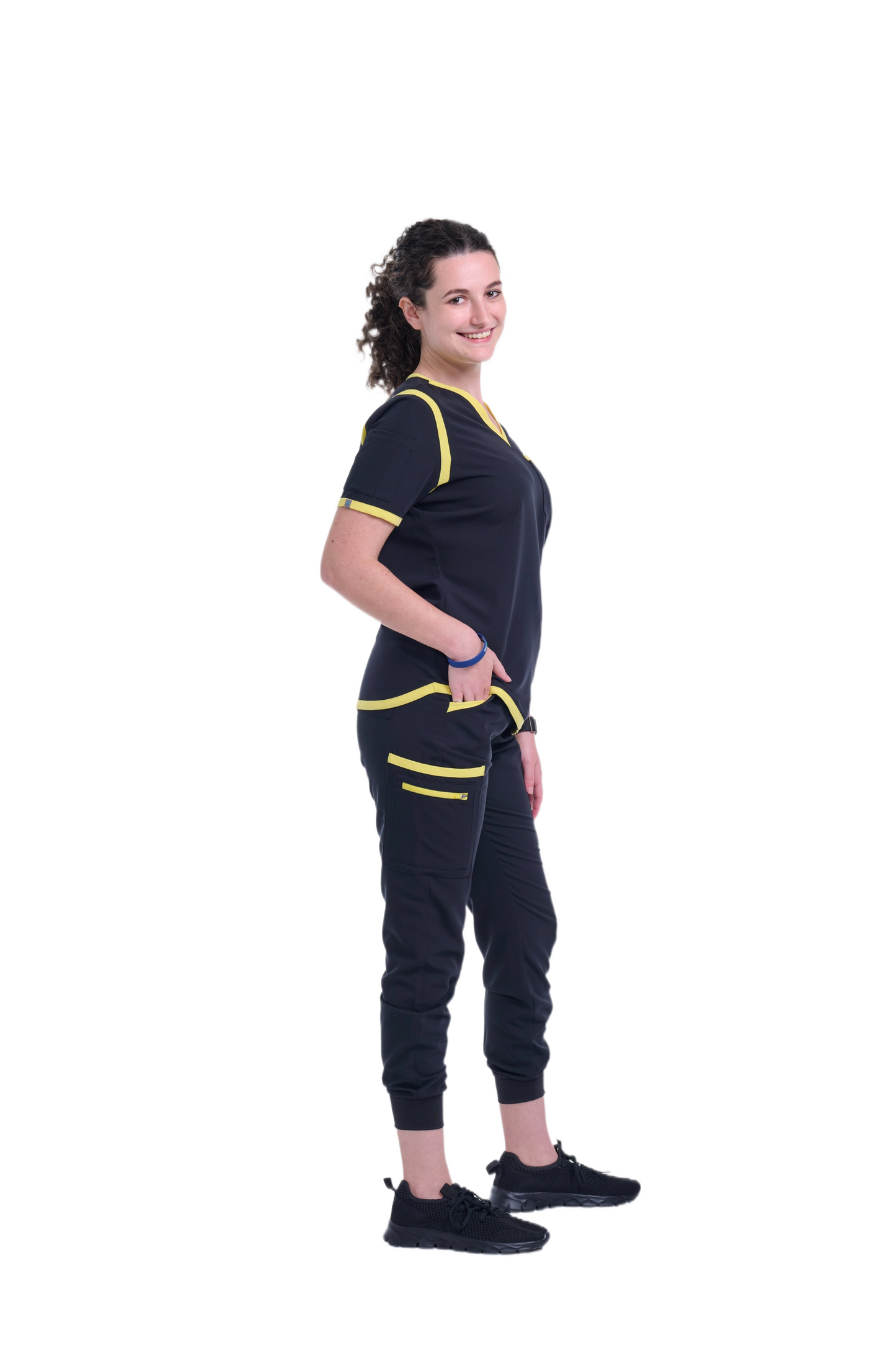 Women's Jet Black / Yellow Jogger Scrub Pants