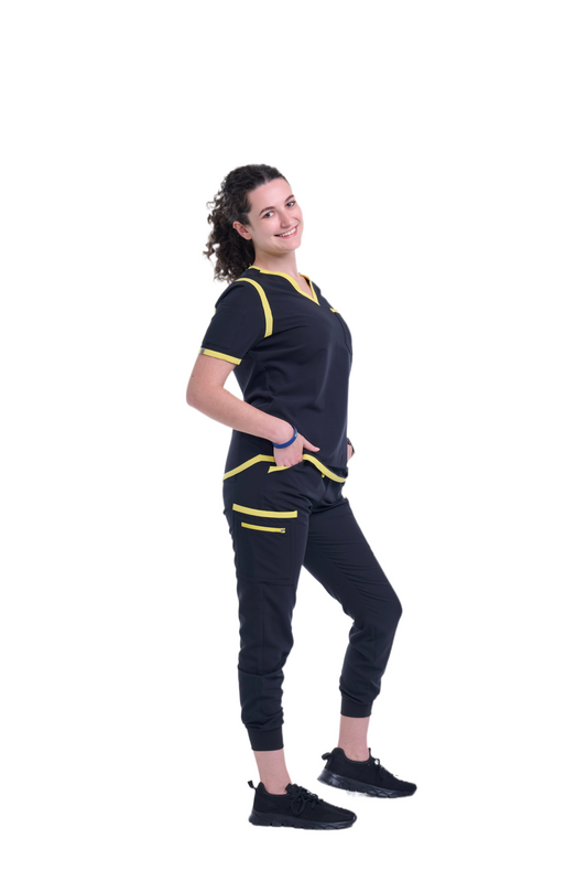 Women's Jet Black / Yellow Jogger Scrub Pants