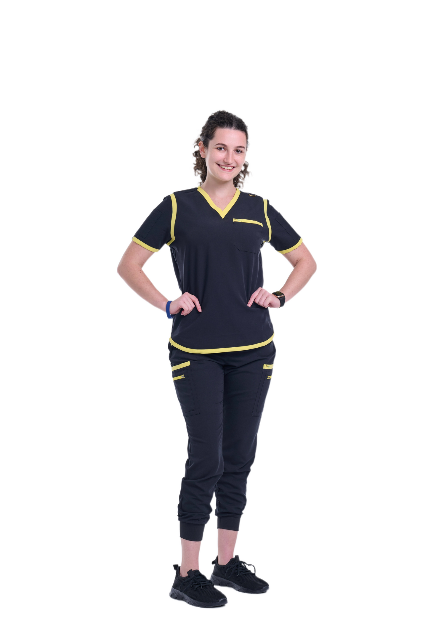 Women's Jet Black / Yellow Jogger Scrub Pants